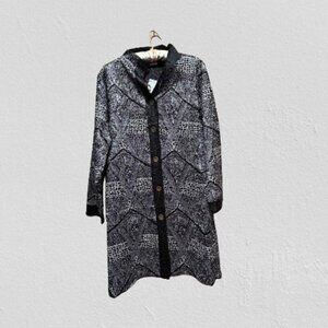 New Rossi Roma Womens Large Black White Crinkle Shirt Dress Jacket Button-Front